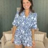 Printed Half Sleeve Collared Romper W/ Tied Waist | S - XL