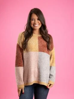 Long Sleeve Round Neck Colorblock Sweater | S-3X