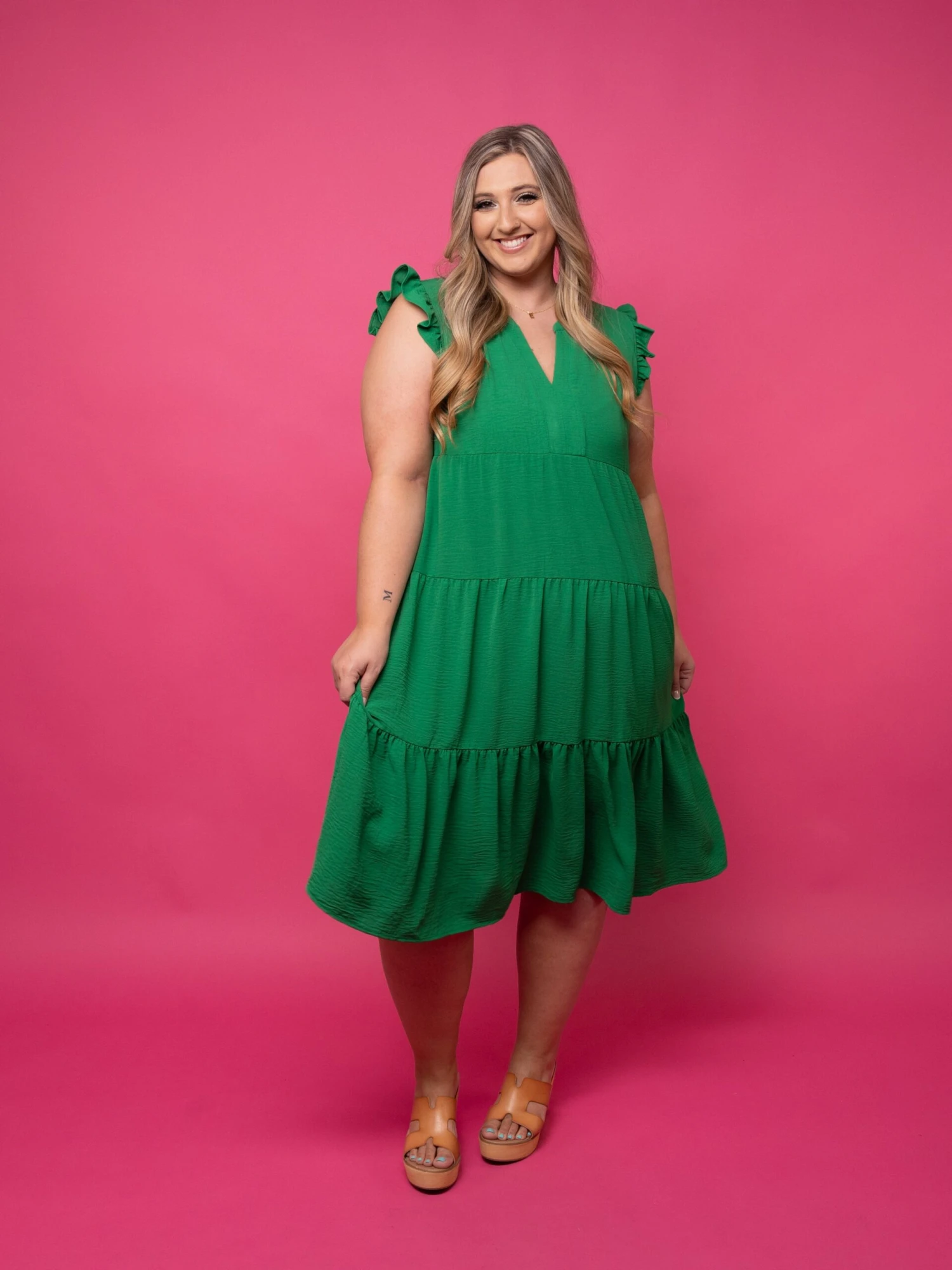 STACCATO Ruffle Sleeve V Neck Tiered Midi Dress | S - XL - Image 2