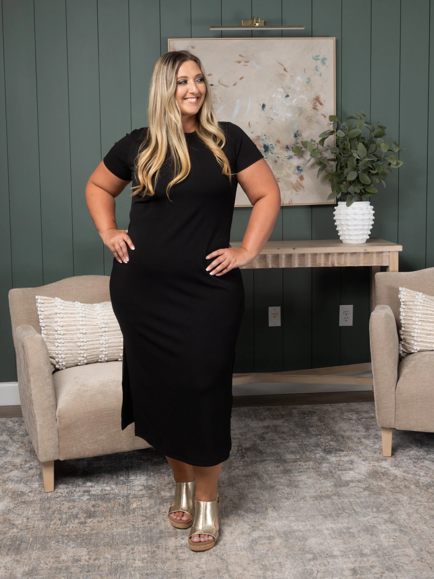 Short Sleeve Dress W/ Side Slit | S-3X - Image 6