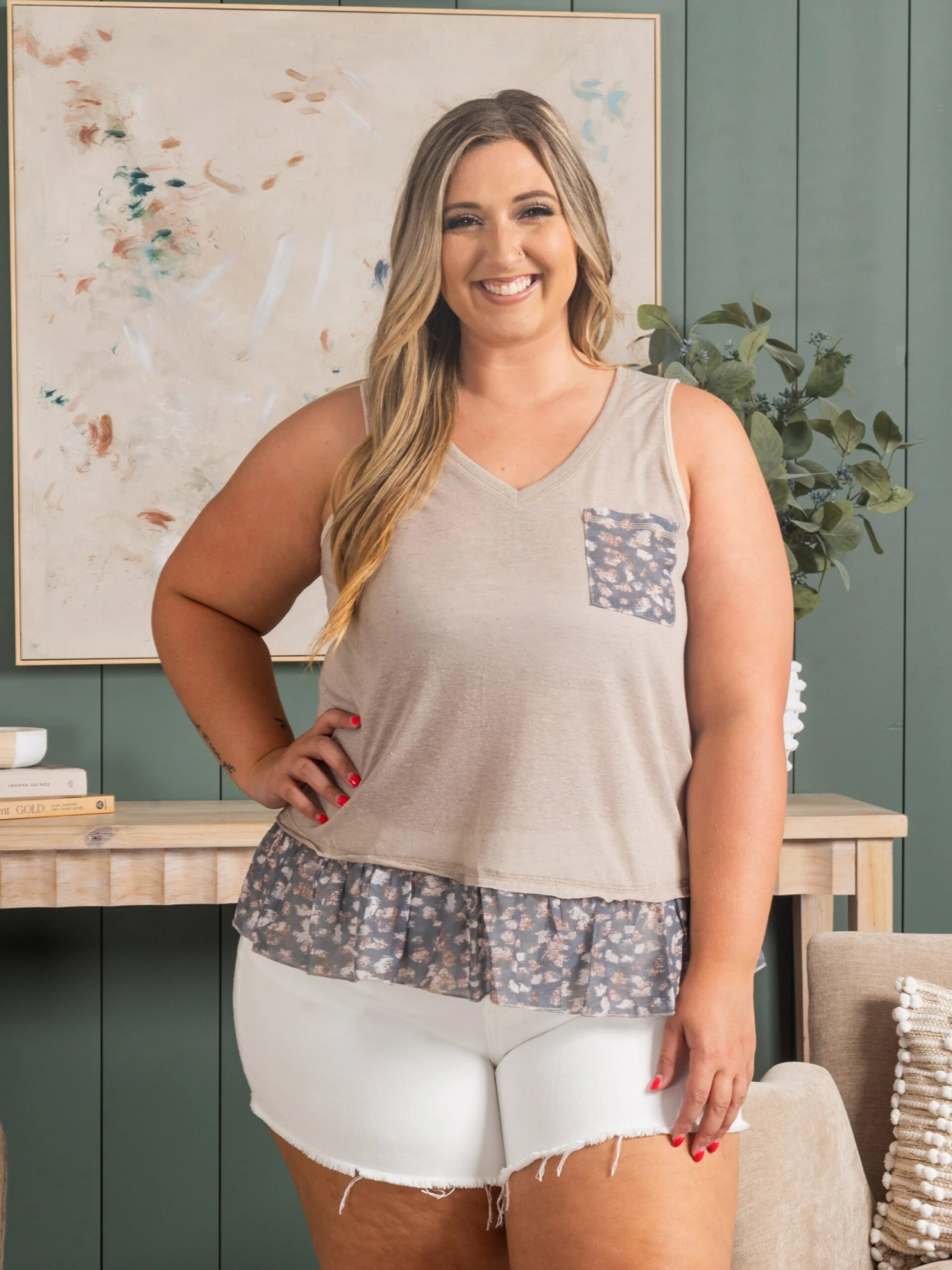 Printed Ruffle Hem Sleeveless Top | S - L