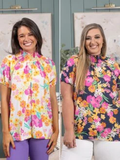 Spring Into Summer Floral Mock Neck Blouse | S - 3XL