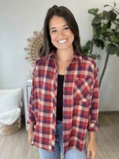 Long Sleeve Button Up Flannel Top | S - L