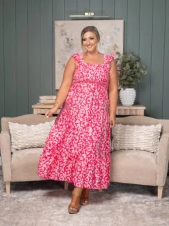 Leopard Ruffle Straps Smocked High Waist Maxi Dress | S - XL