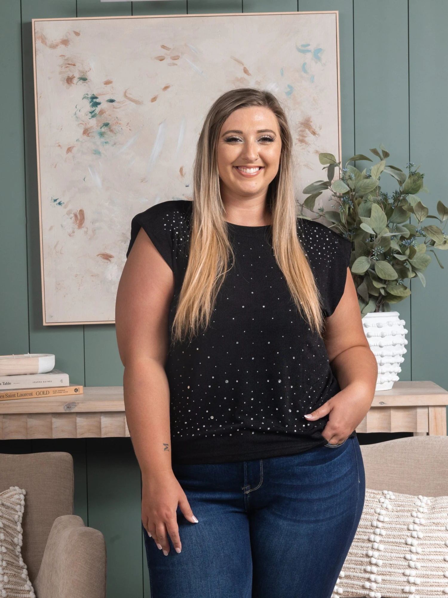 Rhinestone Mock Neck Top | S - 3XL Summer Concerts & Festivals - Image 3