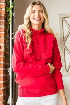 Solid Color Ruffled Long Sleeve Sweater | S - L First Love