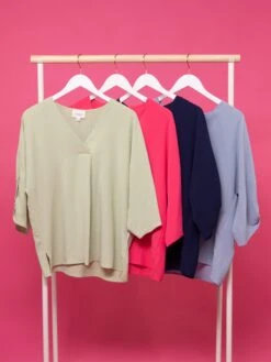 Airflow V-Neck Relaxed Blouse W/ Roll Tab Sleeves | S - 3X