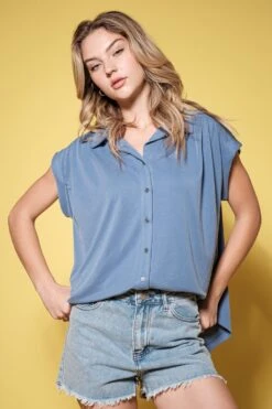 Roll-Up Short Sleeve Collared Top | S - L