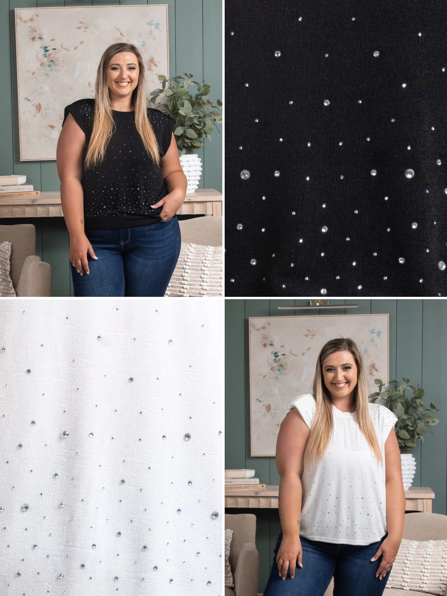 Rhinestone Mock Neck Top | S - 3XL Summer Concerts & Festivals