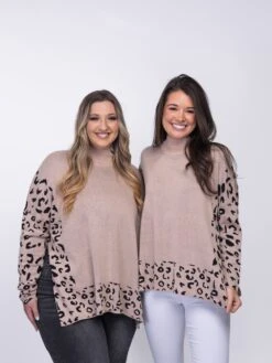Leopard Print High Neck Sweater | S-XL