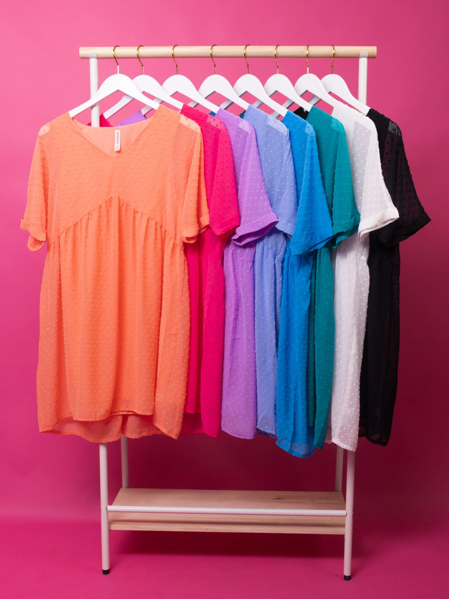 Zenana Swiss Dot V Neck Babydoll Dress | S-XL *Final Sale*