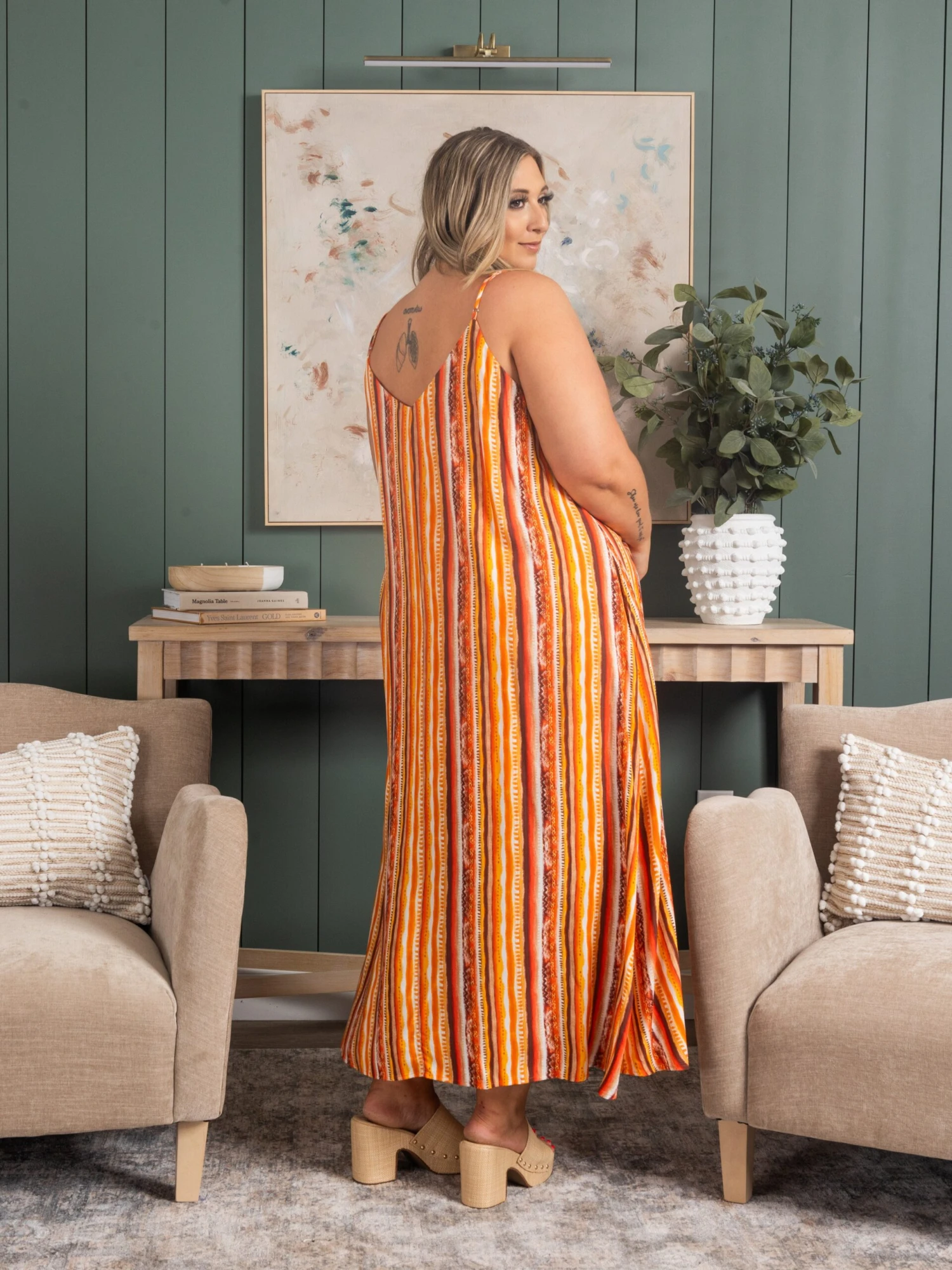 Striped Print Adjustable Maxi Dressw/ Pockets | S - 3X - Image 4