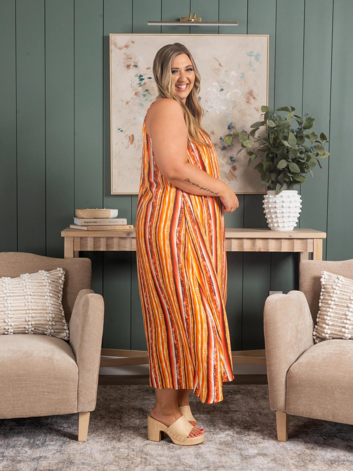 Striped Print Adjustable Maxi Dressw/ Pockets | S - 3X - Image 3