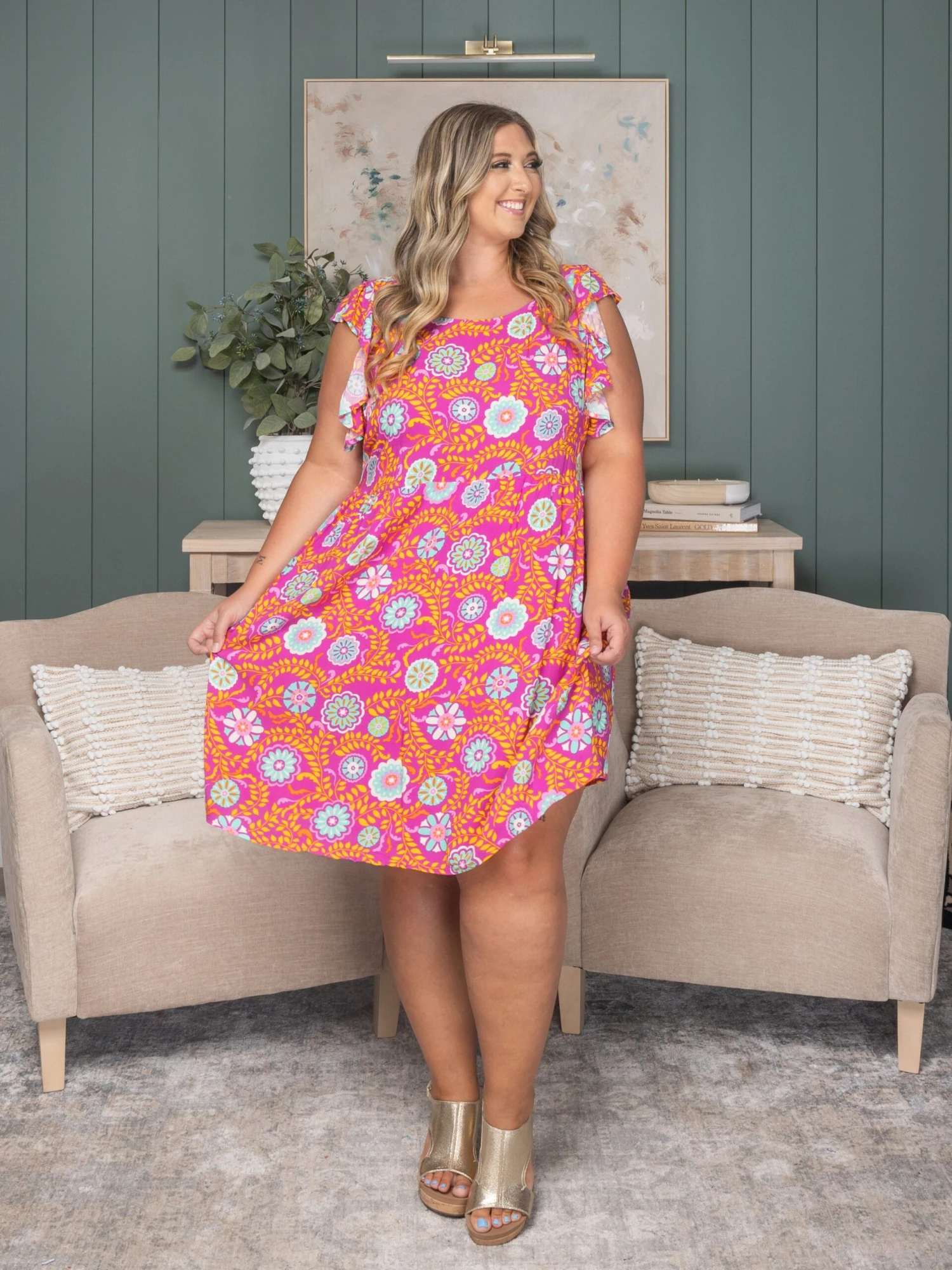 Floral Short Sleeve Mini Dress | S-3X