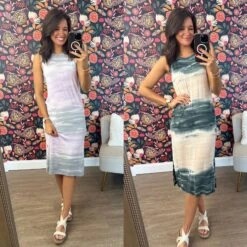 Tie Dye Jersey Knit Sleeveless Midi Dress | S-L