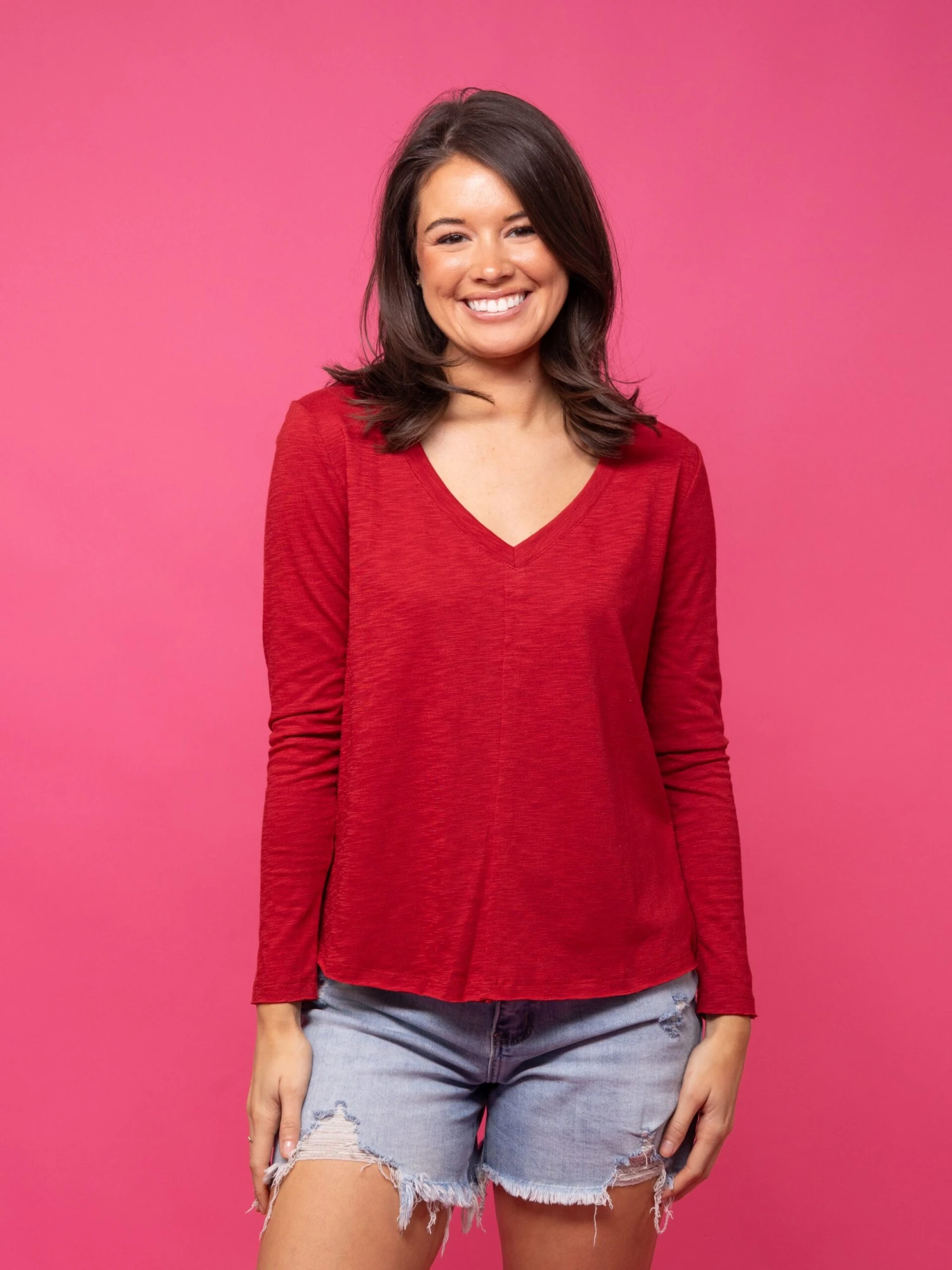 V Neck Center Seam Long Sleeve T-Shirt | S-XL - Image 2
