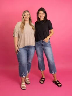 Judy Blue High Waist 5 Button Wide Leg Crop Jean W/ Distressing |0-24