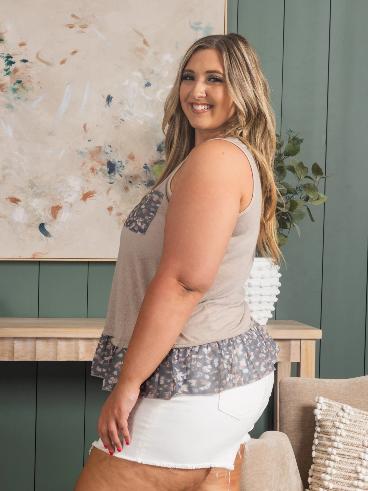 Printed Ruffle Hem Sleeveless Top | S - L - Image 3