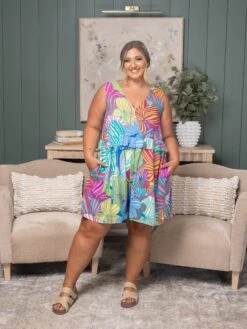 Tropical Palm Leaf Printed Romper | S - 3XL