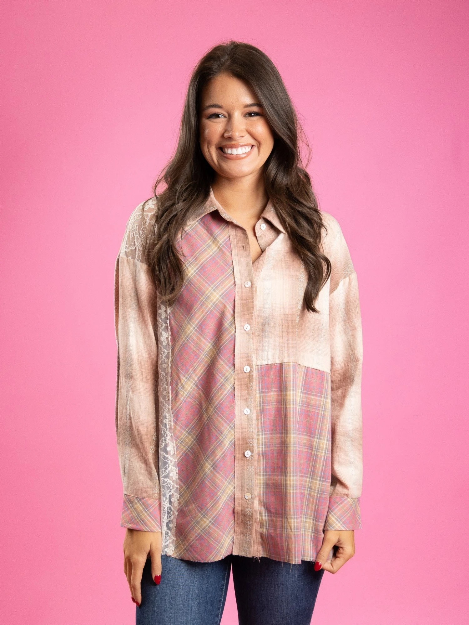 Plaid Multi Print Button Down Long Sleeve Shirt | S-L