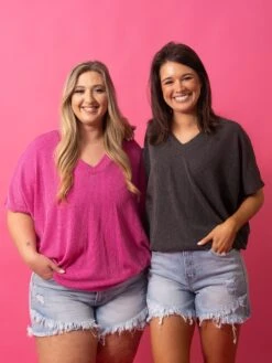 Raised Rib V Neck Short Sleeve Top | S-L