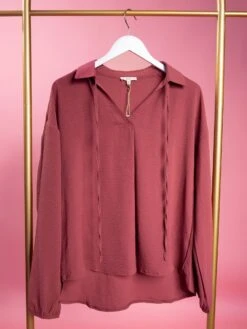 Tie Neckline Long Sleeve Brooklyn Woven Collared Blouse | S - L