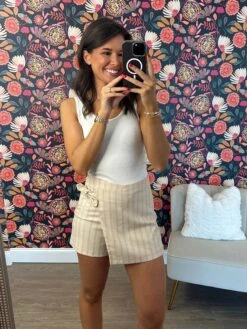 Striped Linen Side Tie Skort | S-L
