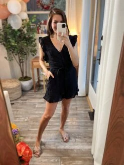 V-Neck Ruffled Waist Tie Romper | S - L - *Final Sale*