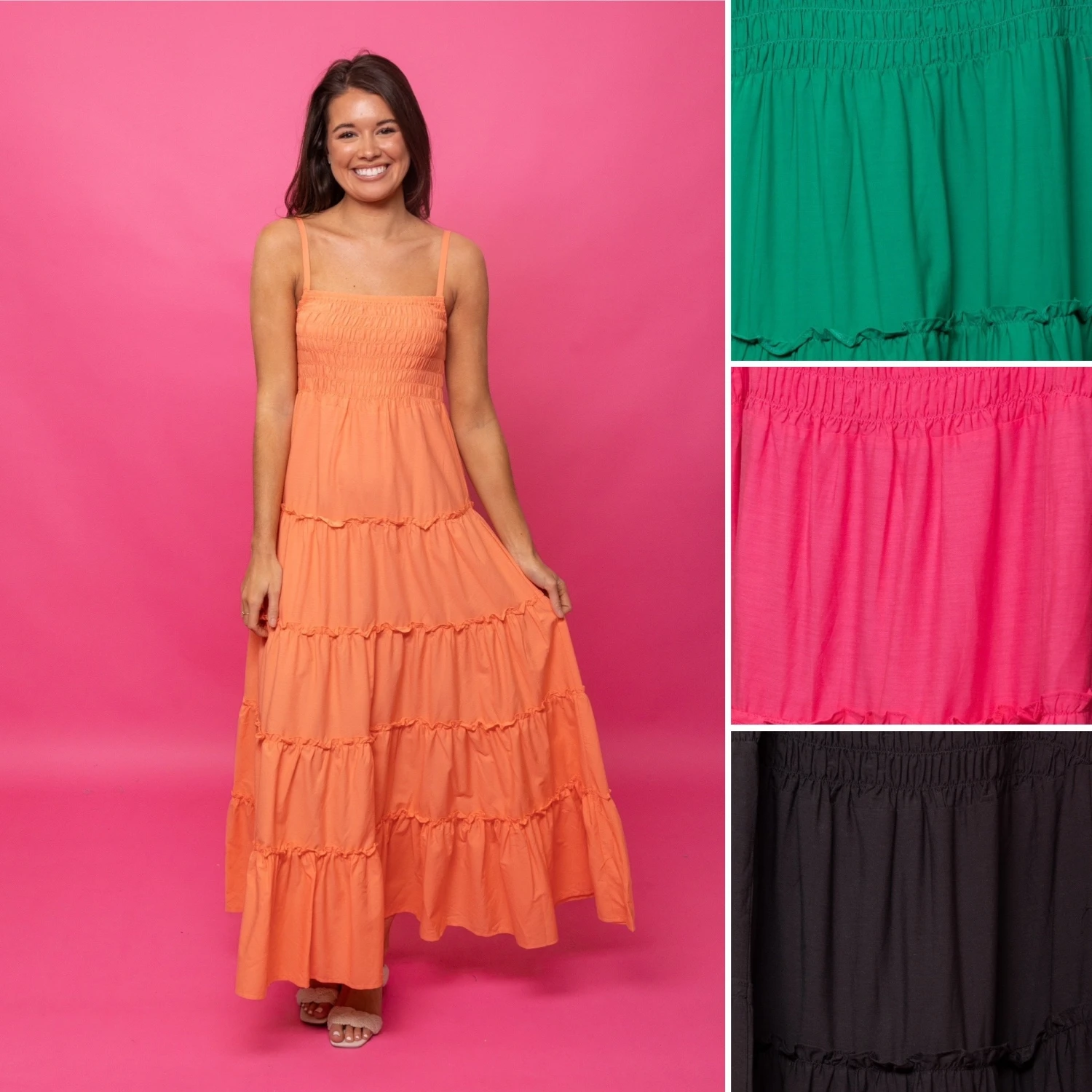 Zenana Smocked Tiered Maxi Dress W/ Spaghetti Straps | S - 3X