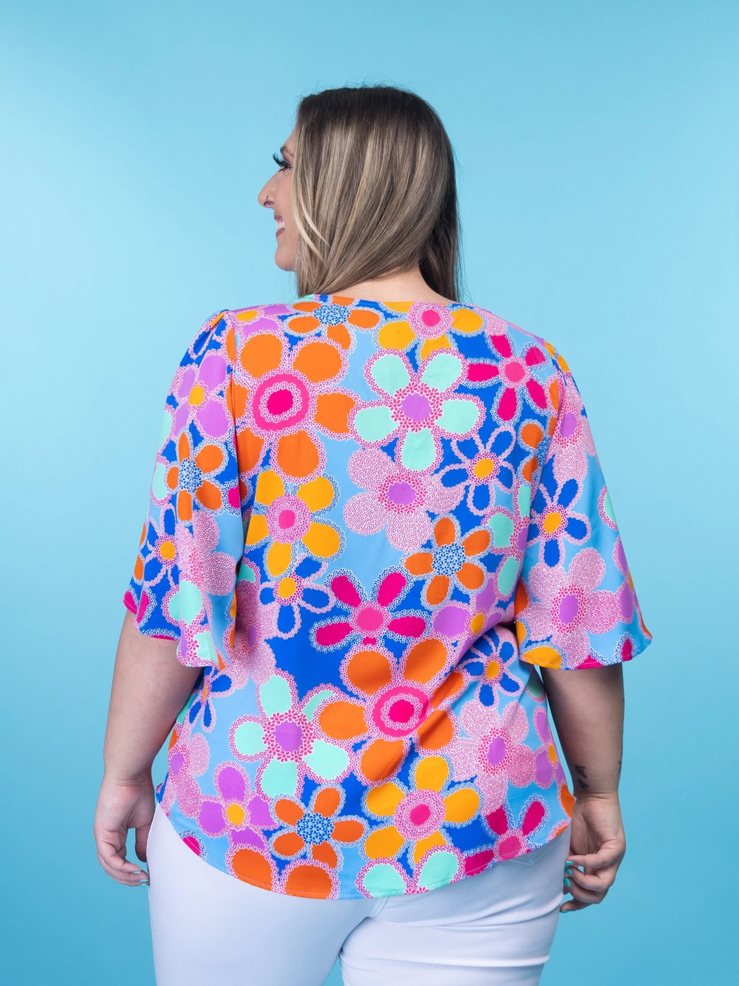 Floral Print Flare Sleeves Blouse | S - 3X - Image 3