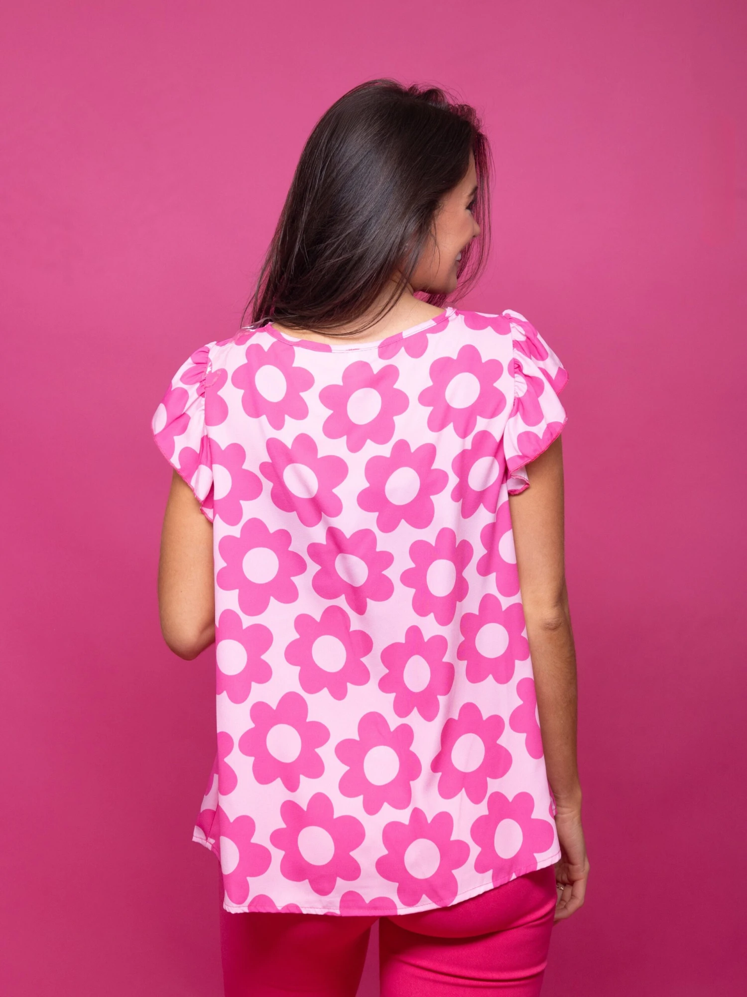 Ruffle Sleeve Round Neck Floral Printed Top | S - 3X - Image 4