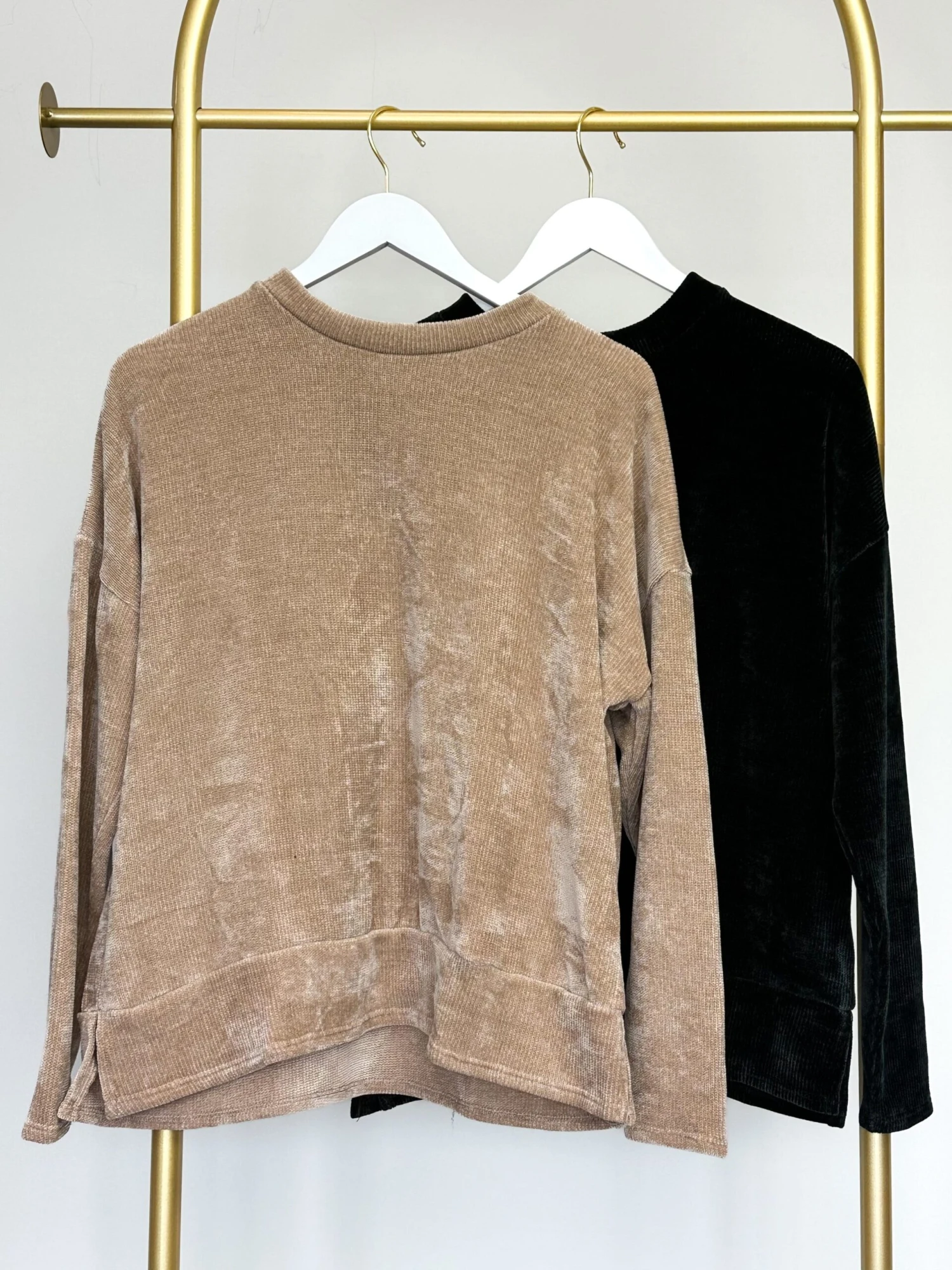 Velvet Oversized Long Sleeve Round Neck Sweater | S-L