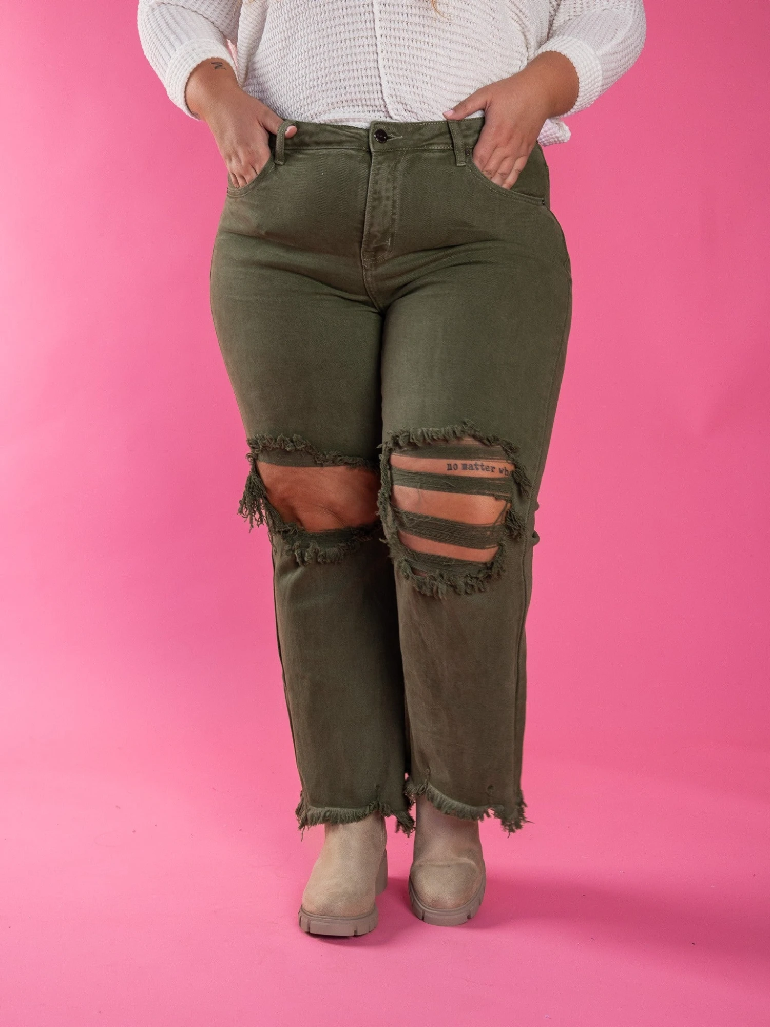 Risen High Rise Distressed Straight Leg Jeans | 0 - 3X - Image 2