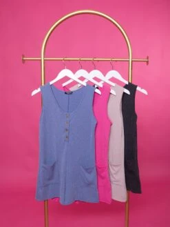 1/4 Button Sleeveless Raised Rib Romper W/ Pockets | S - 3X