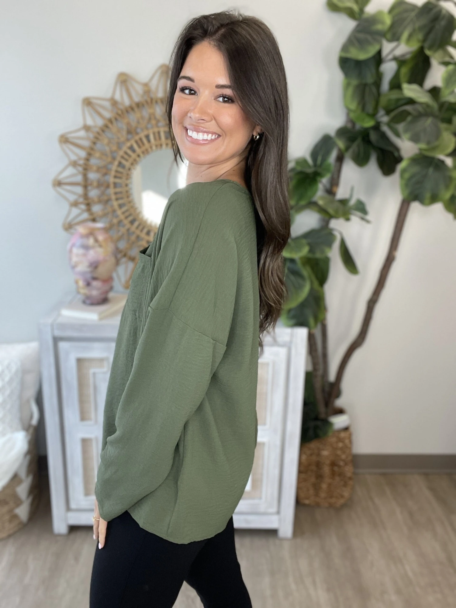 Airflow Long Sleeve V Neck Top W/ Chest Pocket | S-3X - Image 3