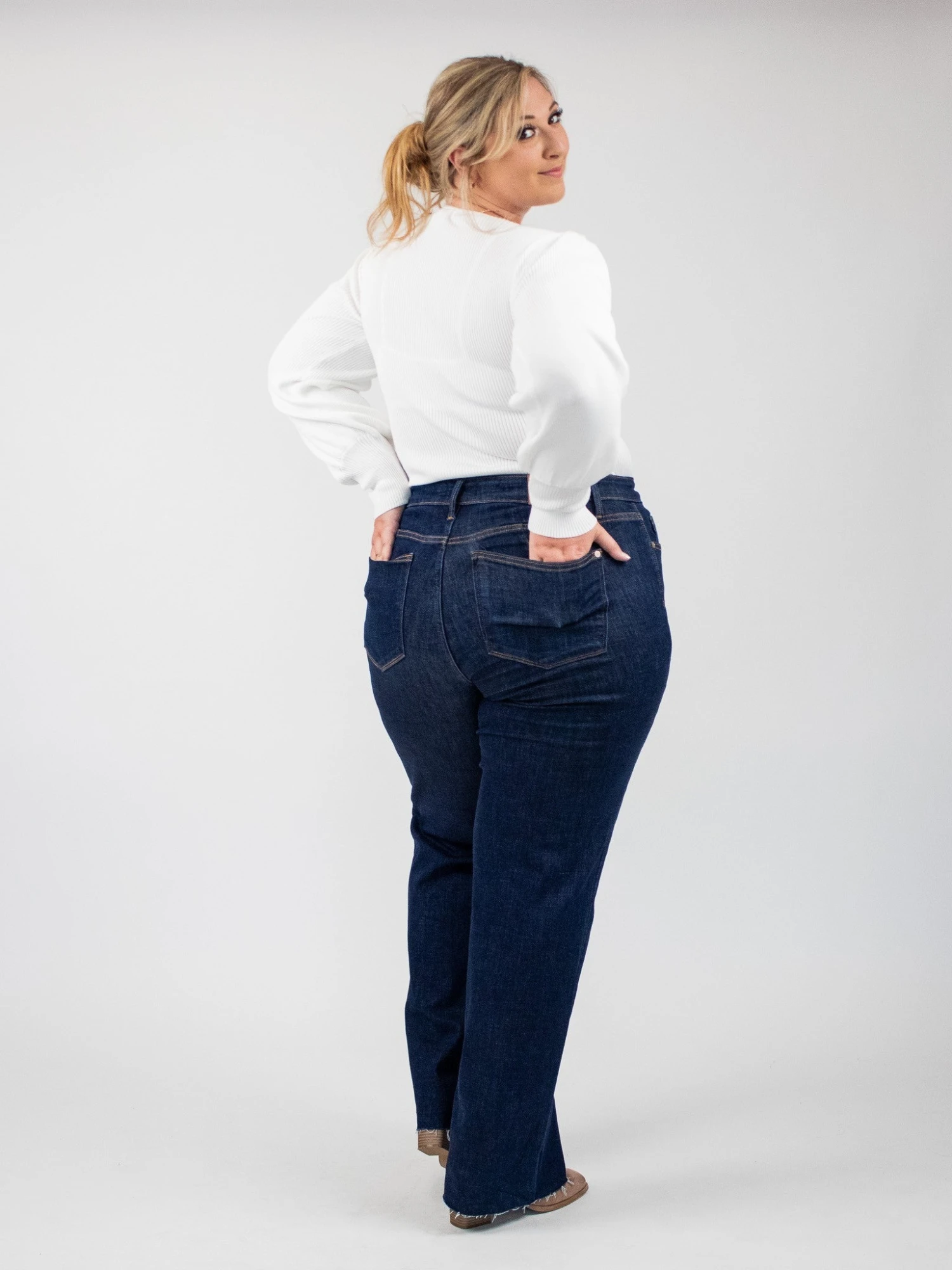 Judy Blue High Waist Vintage Raw Hem Straight Leg Jeans | 0-24 - Image 3