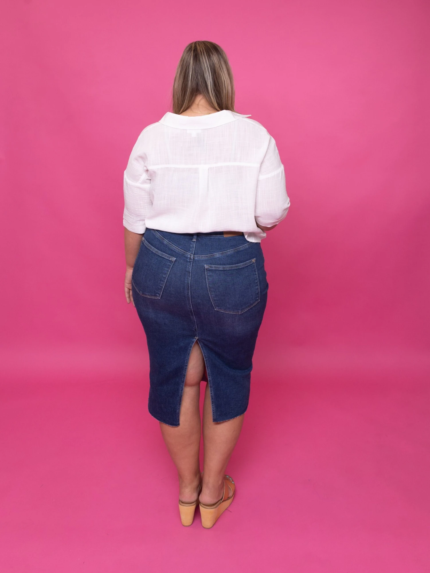 Judy Blue High Waist Back Slit Hem Midi Length Skirt | S-3X - Image 3