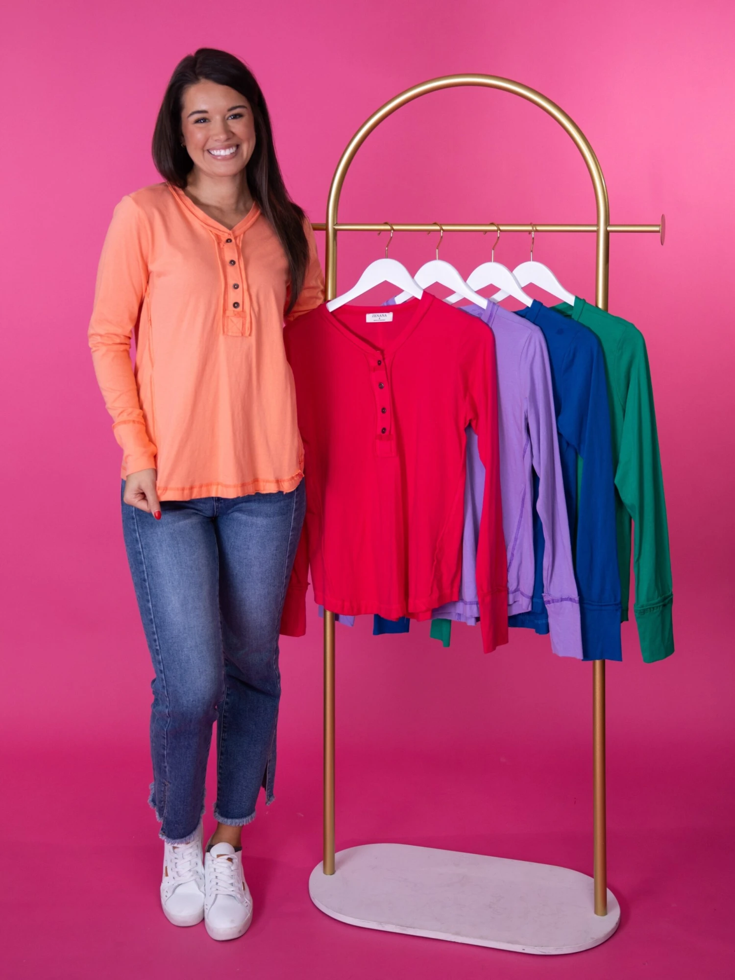 Zenana Long Sleeve Henley Top W/ Thumb Hole Cuffs | S-L