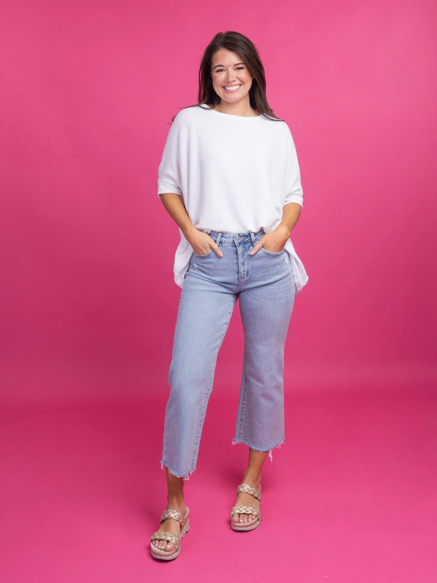 Mica Denim High Rise Cropped Raw Hem Jeans | 0-15