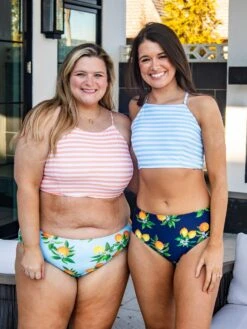 Striped Tropical Print Back Tie Two Piece Swimsuit | S - 3XL *Final Sale*