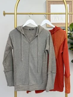 Long Sleeve Ribbed Top W/ Hood | S-3X