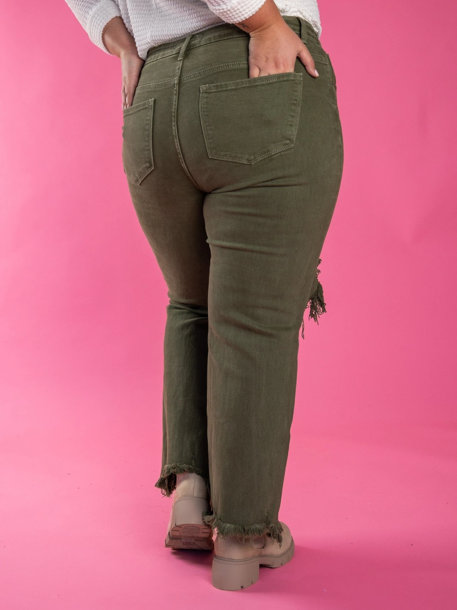 Risen High Rise Distressed Straight Leg Jeans | 0 - 3X - Image 4