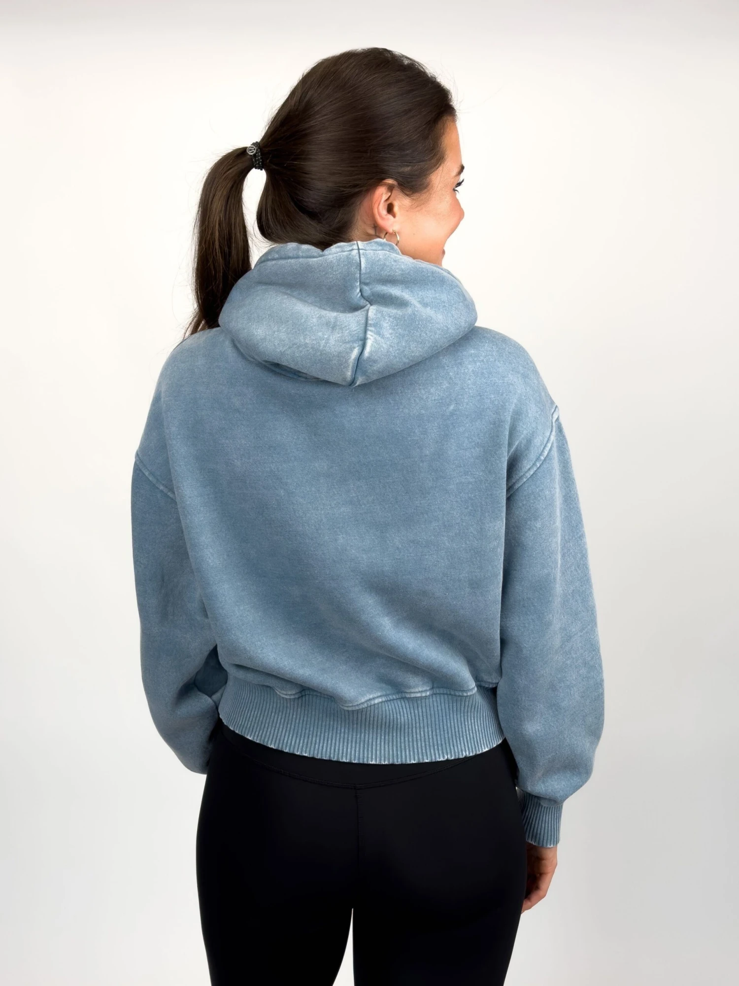 Zenana Acid Wash Cropped Fleece Long Sleeve Drawstring Hoodie | S - L - Image 4