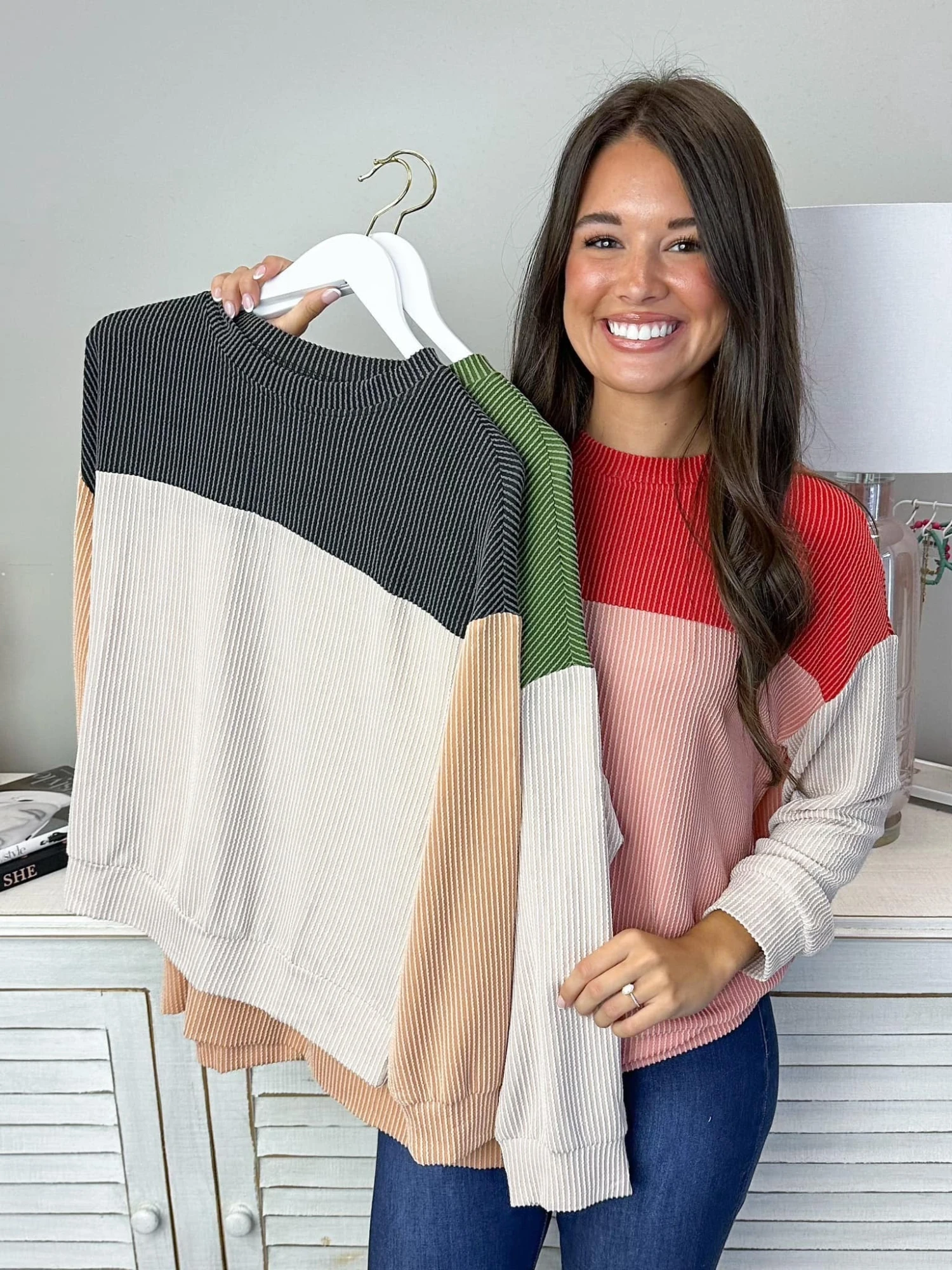 Ribbed Color Block Long Sleeve Top | S-2X