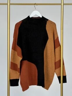 Color Block Mock Neck Long Sleeve Sweater | S/M- M/L Pumpkin Spice
