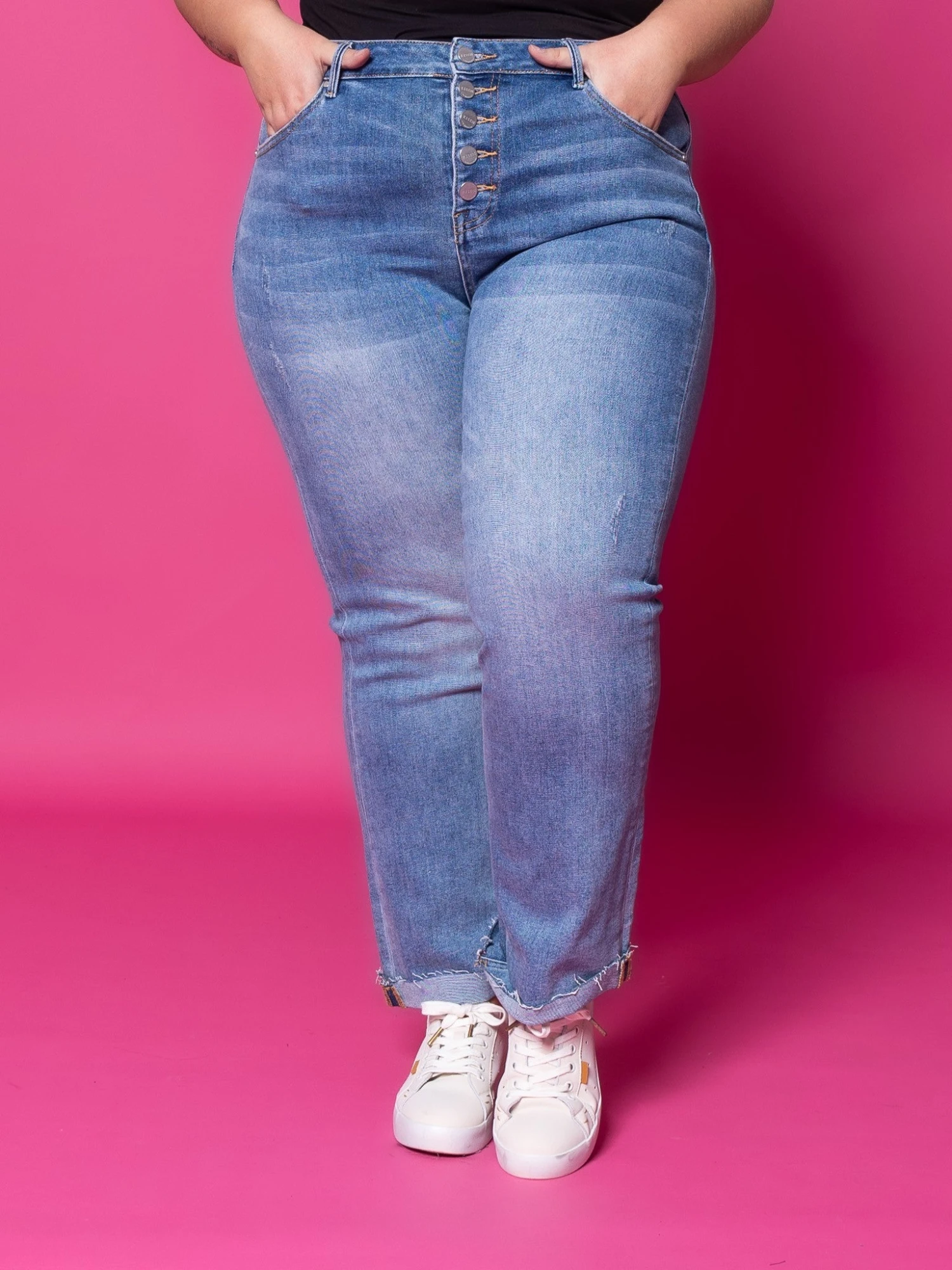 Risen High Rise Button Fly Straight Leg Cuffed Jeans | 0-3X - Image 2