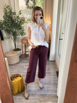 Linen Button Down Sleeveless Ruffle Top| S-3X