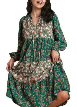 Ruffle V-Neck Print Tiered Midi Dress | S - L