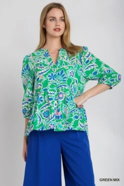 Short Sleeve Button From V Neck Top | S-2X Janel Set Live Set W/ Sku49900