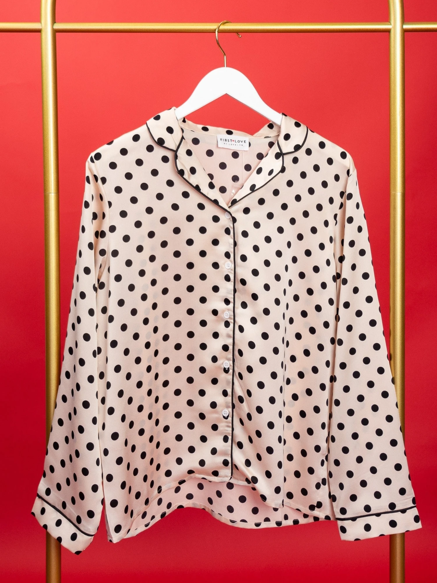Polka Dot Button Down Long Sleeve Satin Lounge Pajama Top | S - 3X - Image 4